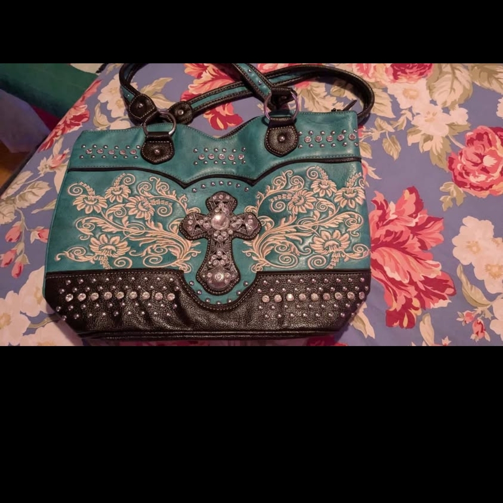 Teal and Black Embellished Women's Bag